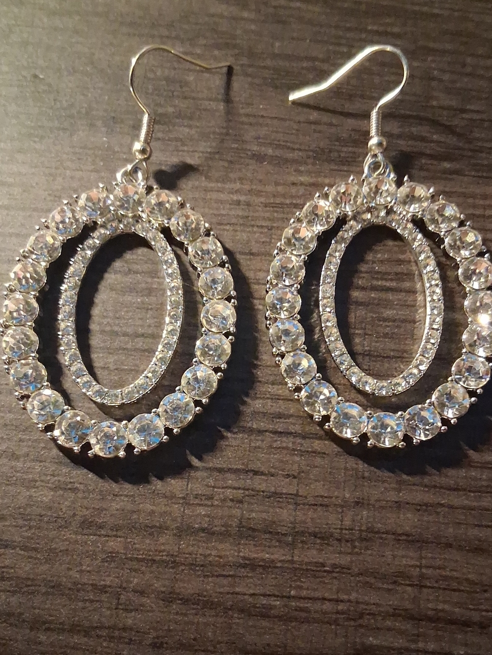 Source Unknown Silver Tone Double Oval Crystal Drop Earrings